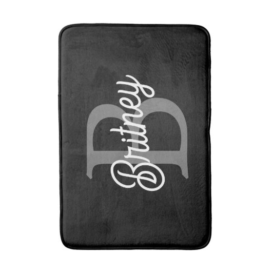 Modernes, elegantes Monogramm Name Schwarz Graue S Badematte (Vorderseite Vertikal)