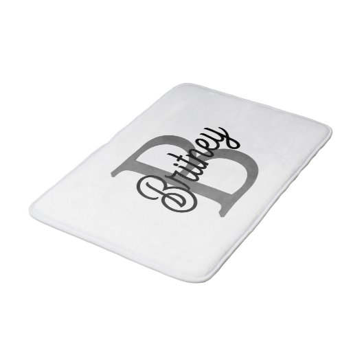 Modernes, elegantes Monogramm Name Schwarz Graue S Badematte (Schrägansicht)