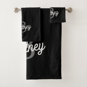 Modernes, elegantes Monogramm Name Schwarz Graue S Badhandtuch Set