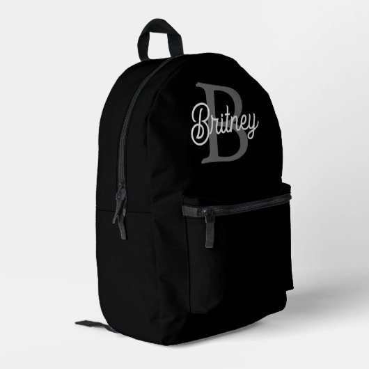 Modernes, elegantes Monogramm Name Schwarz Graue S Bedruckter Rucksack (Rückseitige Ecke links)