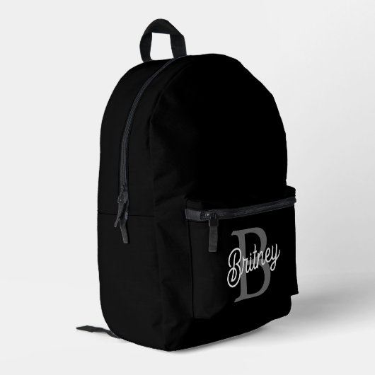Modernes, elegantes Monogramm Name Schwarz Graue S Bedruckter Rucksack (Rückseitige Ecke links)