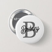 Modernes, elegantes Monogramm Name Schwarz Graue S Button (Vorne & Hinten)