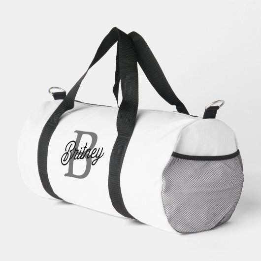 Modernes, elegantes Monogramm Name Schwarz Graue S Duffle Bag (Rechte Ecke)