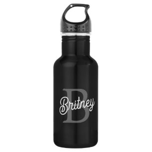 Modernes, elegantes Monogramm Name Schwarz Graue S Edelstahlflasche