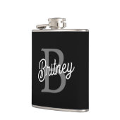 Modernes, elegantes Monogramm Name Schwarz Graue S Flachmann (Links)