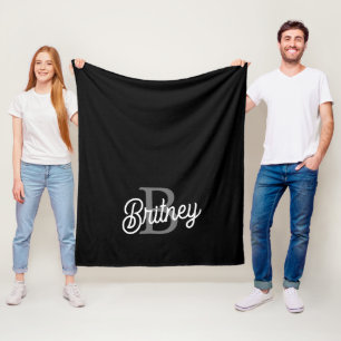 Modernes, elegantes Monogramm Name Schwarz Graue S Fleecedecke