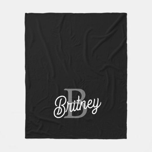 Modernes, elegantes Monogramm Name Schwarz Graue S Fleecedecke (Vorderseite)