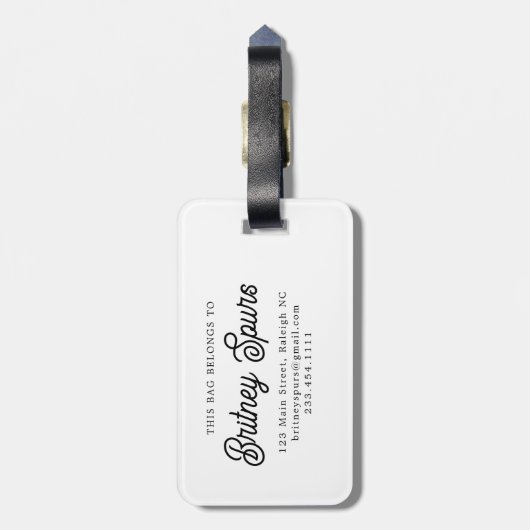 Modernes, elegantes Monogramm Name Schwarz Graue S Gepäckanhänger (Rückseite vertikal)