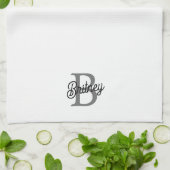 Modernes, elegantes Monogramm Name Schwarz Graue S Geschirrtuch (Gefaltet)