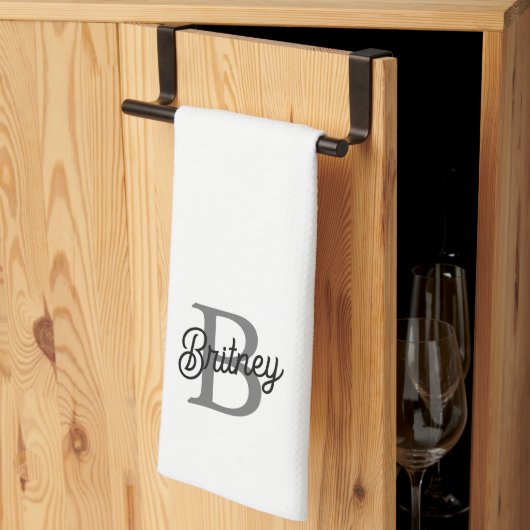 Modernes, elegantes Monogramm Name Schwarz Graue S Geschirrtuch (Drittel gefaltet)