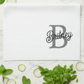 Modernes, elegantes Monogramm Name Schwarz Graue S Geschirrtuch (Gefaltet)