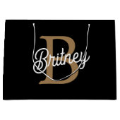 Modernes, elegantes Monogramm Name Schwarz Graue S Große Geschenktüte (Vorderseite)