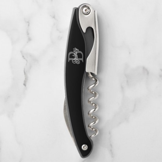 Modernes, elegantes Monogramm Name Schwarz Graue S Kellnermesser (Rückseite)