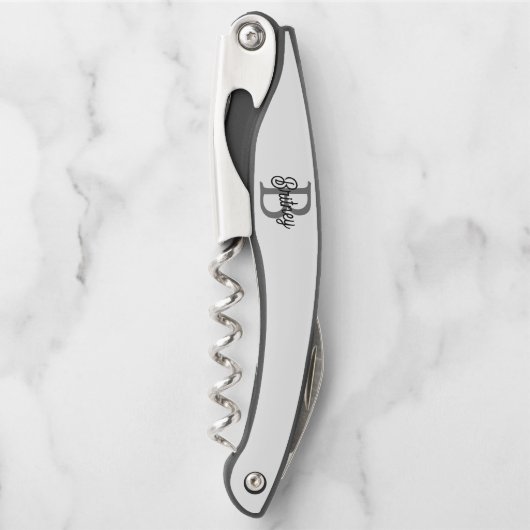 Modernes, elegantes Monogramm Name Schwarz Graue S Kellnermesser (Vorderseite)