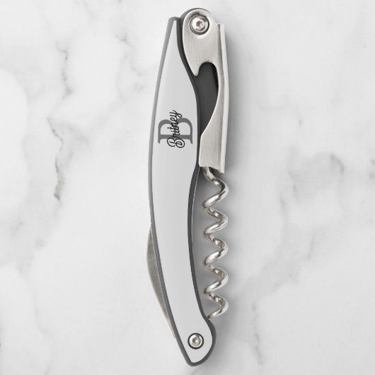 Modernes, elegantes Monogramm Name Schwarz Graue S Kellnermesser (Rückseite)