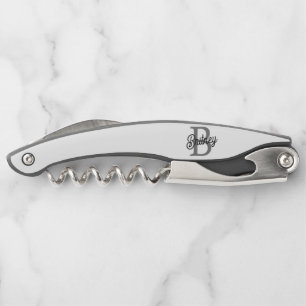 Modernes, elegantes Monogramm Name Schwarz Graue S Kellnermesser