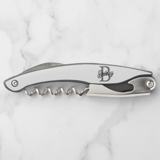 Modernes, elegantes Monogramm Name Schwarz Graue S Kellnermesser (Rückseite)