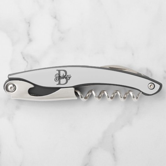 Modernes, elegantes Monogramm Name Schwarz Graue S Kellnermesser (Vorderseite)