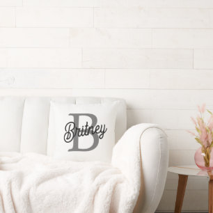 Modernes, elegantes Monogramm Name Schwarz Graue S Kissen