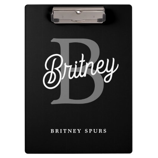Modernes, elegantes Monogramm Name Schwarz Graue S Klemmbrett (Vorderseite)