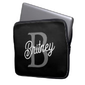 Modernes, elegantes Monogramm Name Schwarz Graue S Laptopschutzhülle (Vorderseite Links)