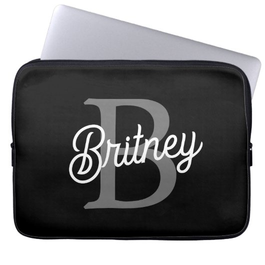 Modernes, elegantes Monogramm Name Schwarz Graue S Laptopschutzhülle (Vorderseite)