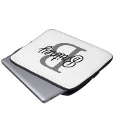 Modernes, elegantes Monogramm Name Schwarz Graue S Laptopschutzhülle (Vorne Knopf)