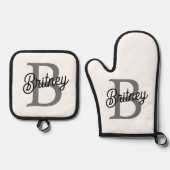 Modernes, elegantes Monogramm Name Schwarz Graue S Ofenhandschuh & Topflappen-Set (Vorderseite)
