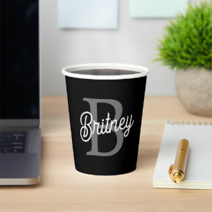 Modernes, elegantes Monogramm Name Schwarz Graue S Pappbecher