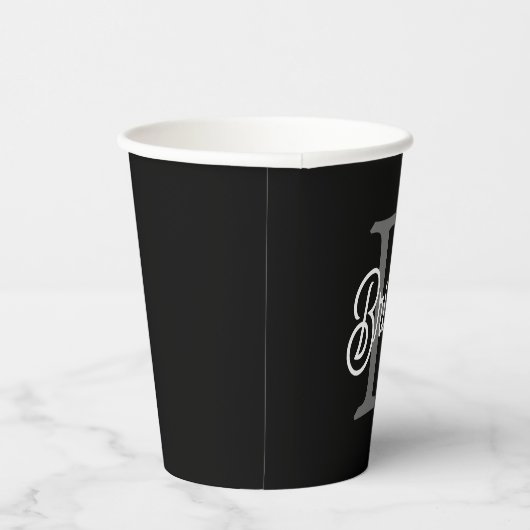 Modernes, elegantes Monogramm Name Schwarz Graue S Pappbecher (Rechts)