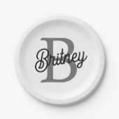 Modernes, elegantes Monogramm Name Schwarz Graue S Pappteller (Vorderseite)