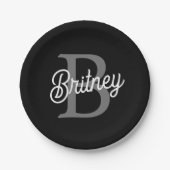 Modernes, elegantes Monogramm Name Schwarz Graue S Pappteller (Vorderseite)
