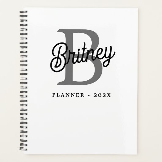 Modernes, elegantes Monogramm Name Schwarz Graue S Planer (Vorderseite)