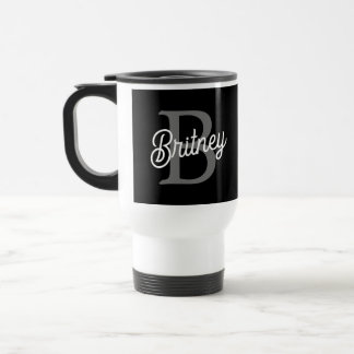 Modernes, elegantes Monogramm Name Schwarz Graue S Reisebecher