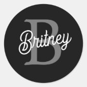 Modernes, elegantes Monogramm Name Schwarz Graue S Runder Aufkleber (Vorderseite)