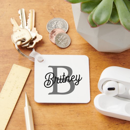 Modernes, elegantes Monogramm Name Schwarz Graue S Schlüsselanhänger (Schreibtisch)