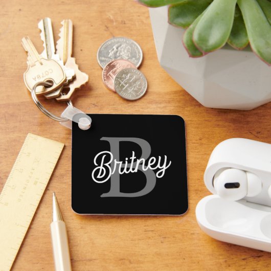 Modernes, elegantes Monogramm Name Schwarz Graue S Schlüsselanhänger (Schreibtisch)