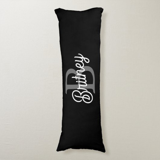 Modernes, elegantes Monogramm Name Schwarz Graue S Seitenschläferkissen (Vorderseite Vertikal)