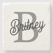 Modernes, elegantes Monogramm Name Schwarz Graue S Steinuntersetzer (Vorderseite)