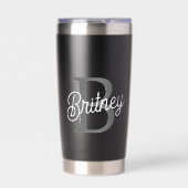 Modernes, elegantes Monogramm Name Schwarz Graue S Thermobecher (Vorderseite)