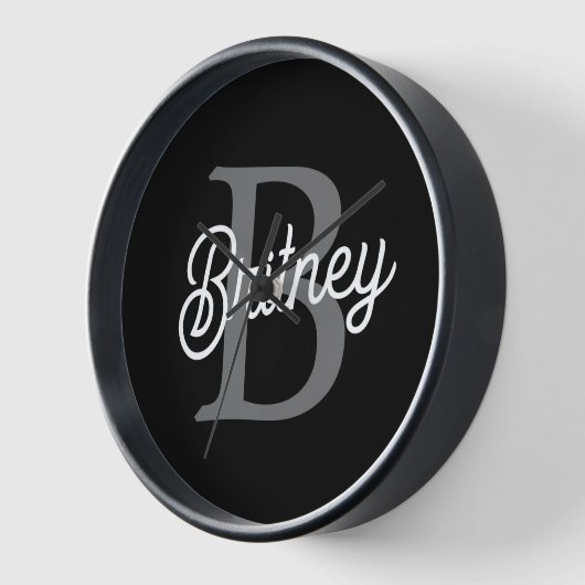 Modernes, elegantes Monogramm Name Schwarz Graue S Uhr (Winkel)