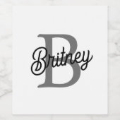 Modernes, elegantes Monogramm Name Schwarz Graue S Weinetikett (Einzelnes Label)