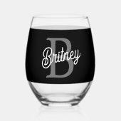 Modernes, elegantes Monogramm Name Schwarz Graue S Weinglas Ohne Stiel (Vorderseite)