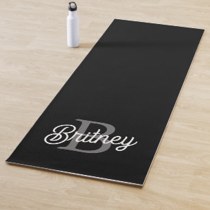 Modernes, elegantes Monogramm Name Schwarz Graue S Yogamatte