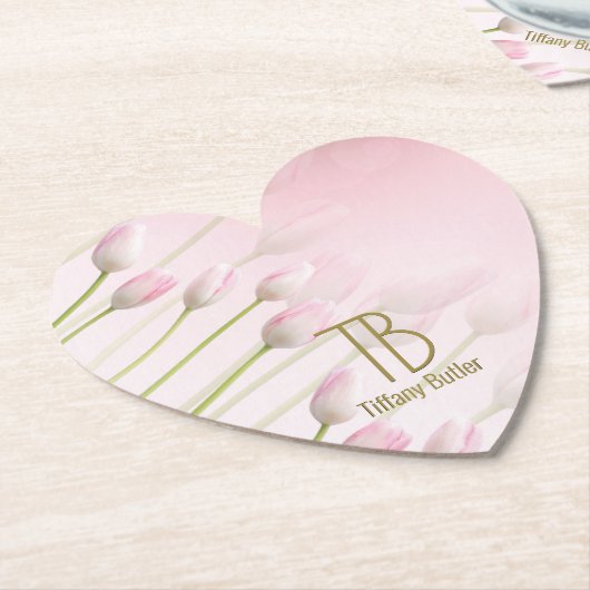 Modernes, elegantes Monogramm Pulver Pink Tulips P Untersetzer (angewinkelt)