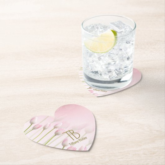 Modernes, elegantes Monogramm Pulver Pink Tulips P Untersetzer (Vor Ort)