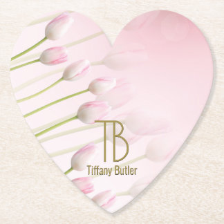 Modernes, elegantes Monogramm Pulver Pink Tulips P Untersetzer