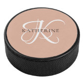 Modernes, elegantes Monogramm-Skript Rosa Eishockey Puck (3/4)