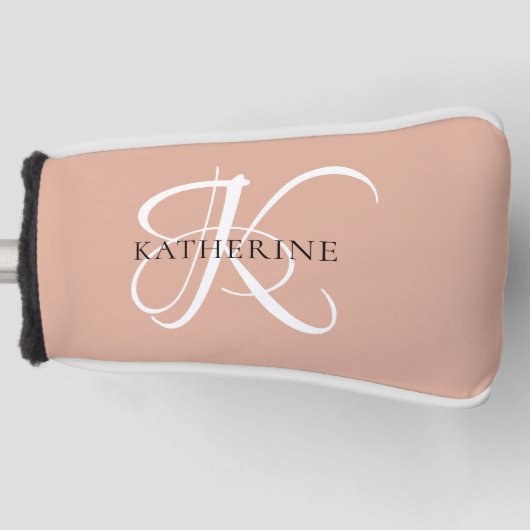 Modernes, elegantes Monogramm-Skript Rosa Golf Headcover (Vorderseite)