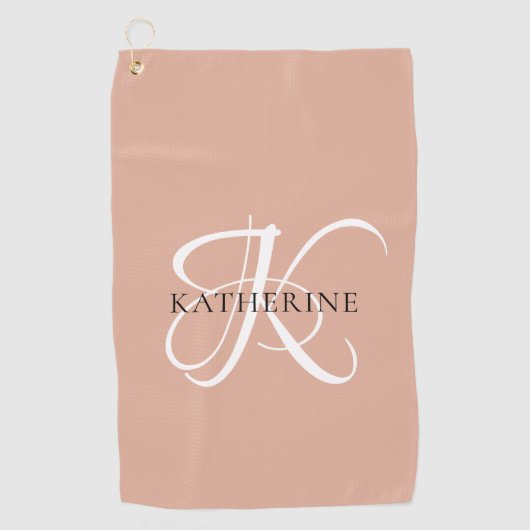 Modernes, elegantes Monogramm-Skript Rosa Golfhandtuch (Vorderseite)
